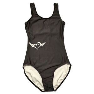 WEISSMAN Black Women’s 1 Piece Swim Suit White Angel Heart Size SA Leotard Bra